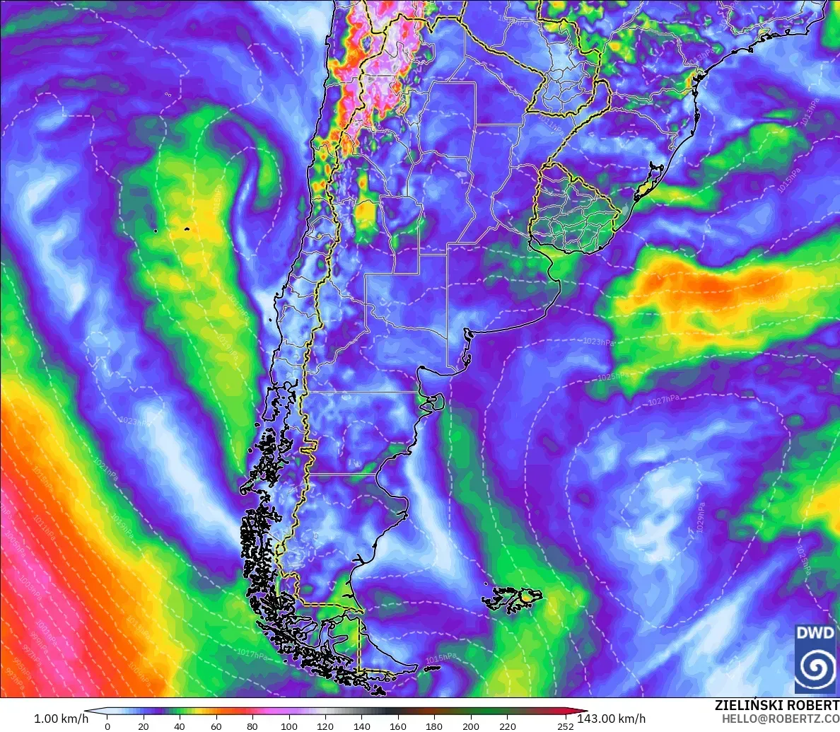 Ráfagas de hasta 113 km/h en toda la Argentina, martes 13 de octubre de 2026. Modelo ICON