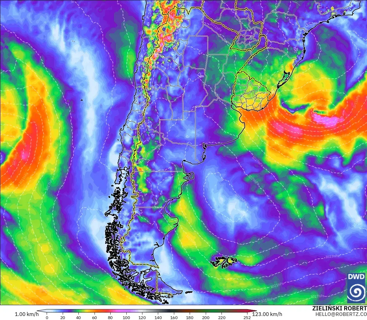 Ráfagas de hasta 89 km/h en toda la Argentina, viernes 16 de octubre de 2026. Modelo ICON