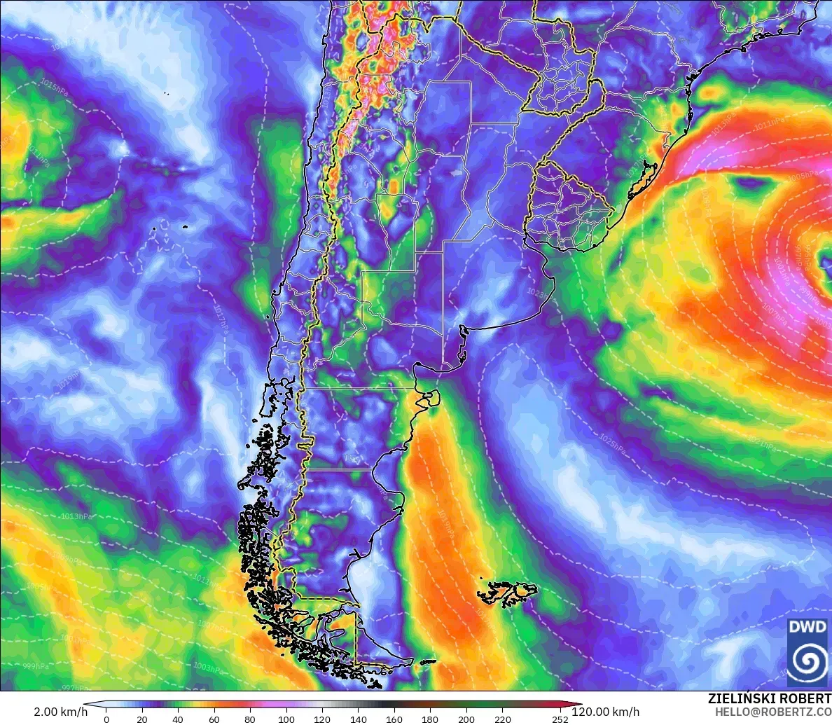 Ráfagas de hasta 100 km/h en todo el país, domingo 18 de octubre de 2026. Modelo ICON
