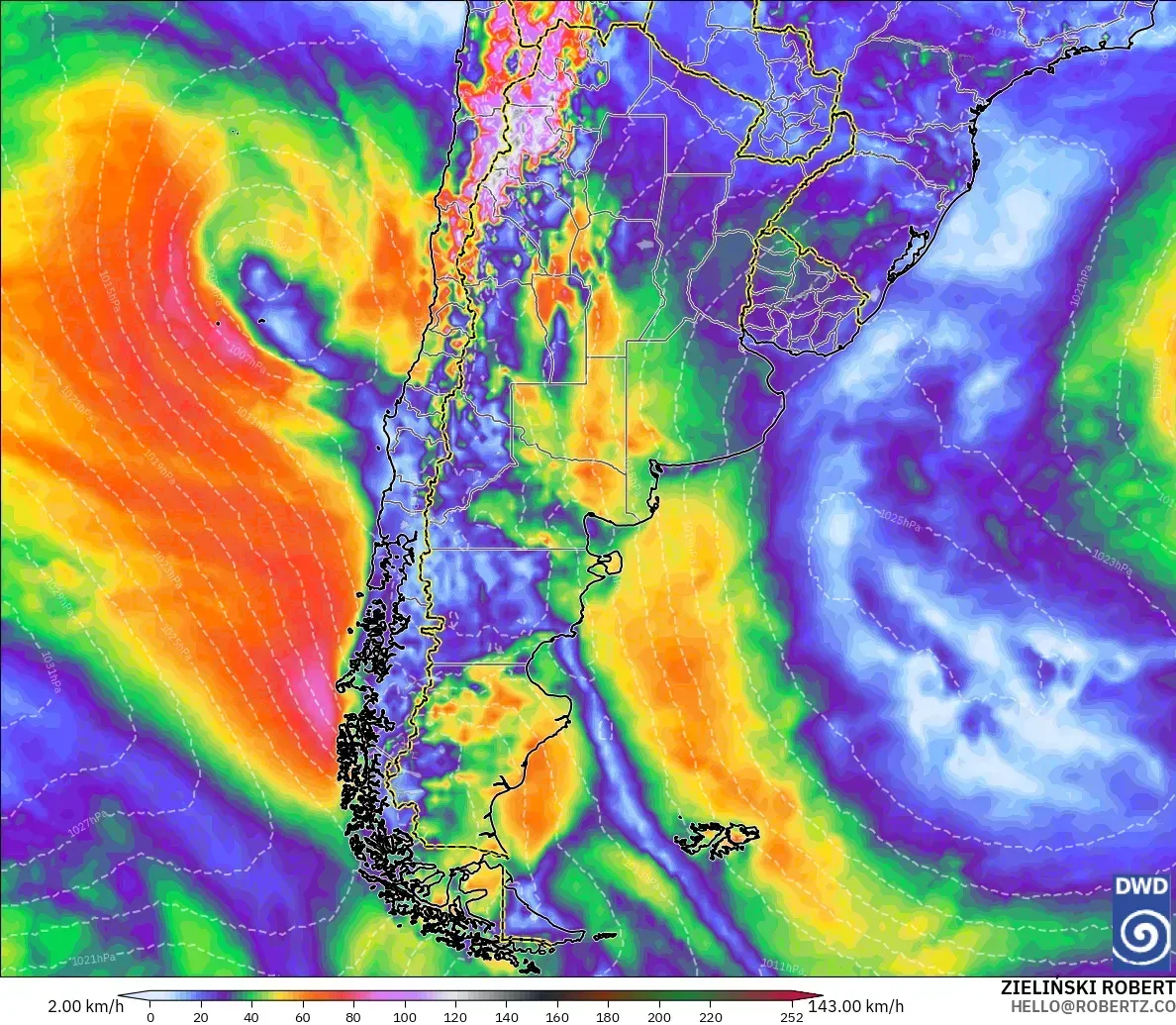 Ráfagas de hasta 118 km/h en toda Argentina, martes 20 de octubre de 2026. Modelo ICON