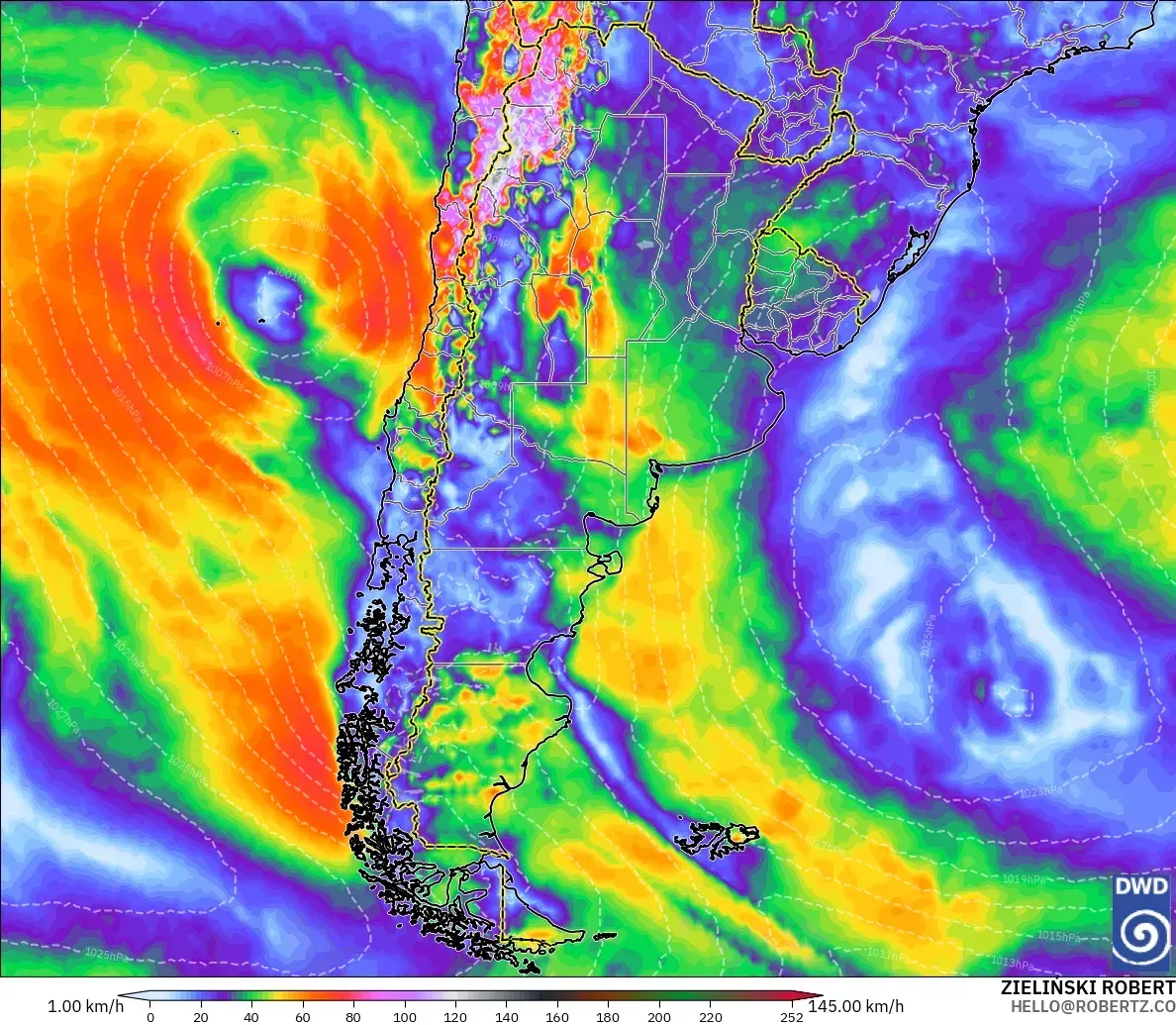 Ráfagas de hasta 120 km/h en toda Argentina, martes 20 de octubre de 2026. Modelo ICON