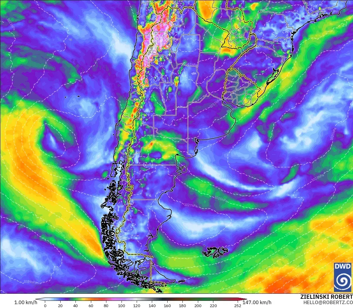 Ráfagas de hasta 110 km/h en toda Argentina, jueves 22 de octubre de 2026. Modelo ICON