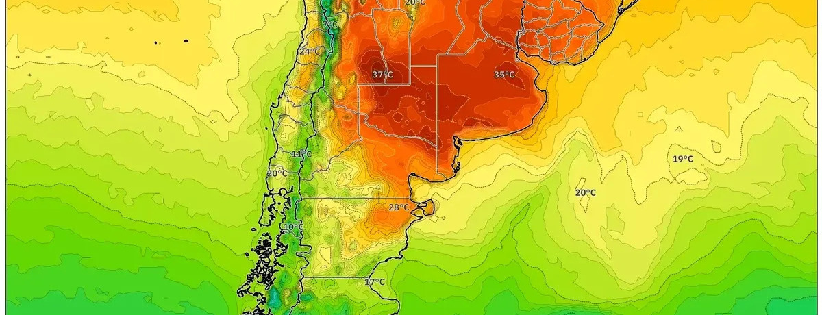 Próxima semana: 2-8 de febrero de 2026 Ola de calor abrasadora: picos de 44°C en la pampa, chaparrones aislados en el noroeste