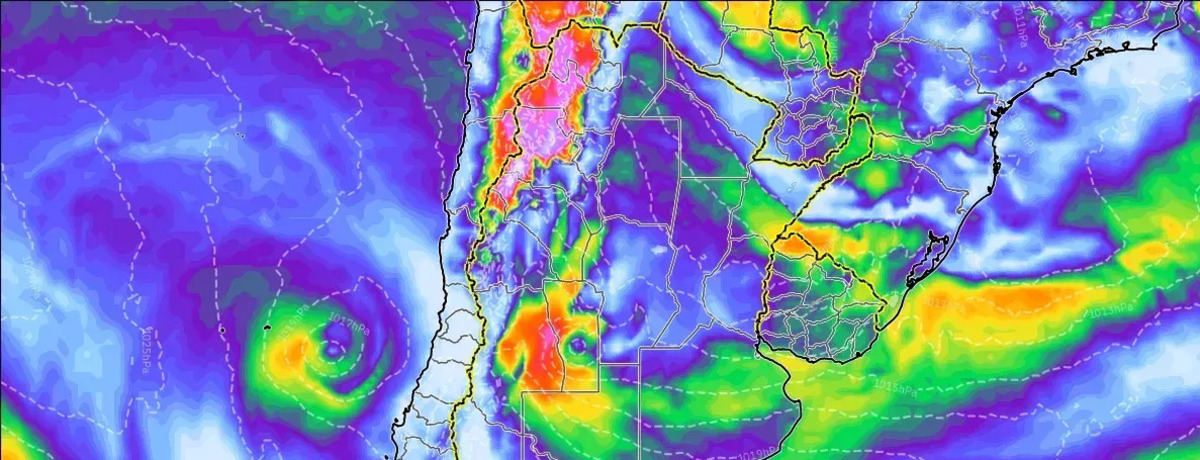 Ráfagas de 98 km/h en el paso. Le seguirán tormentas con lluvia fuerte. Podría haber anegamiento local.